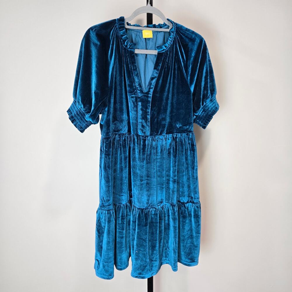 Coast Velvet Short Sleeve Mini Dress Jewel Blue Boho Festival‎ Fairy Large